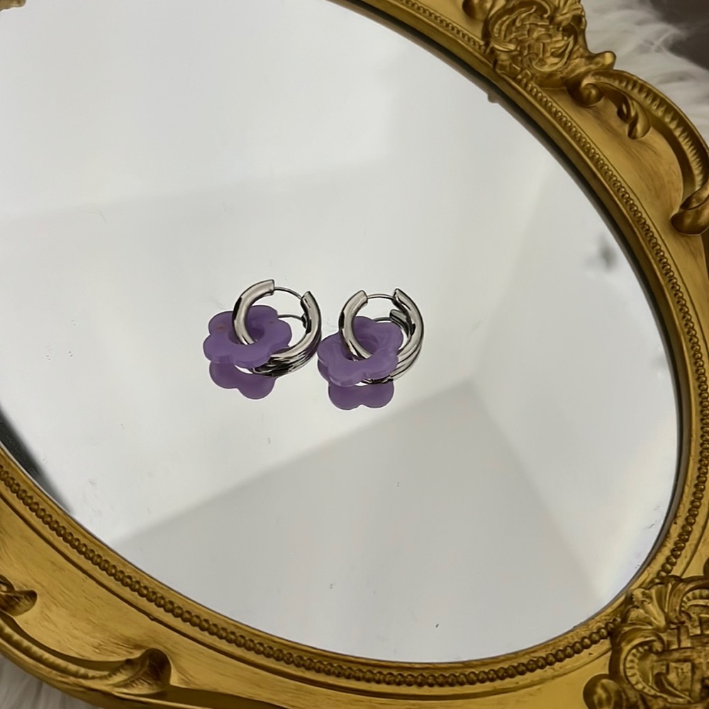 UO purple flower silver hoop earrings